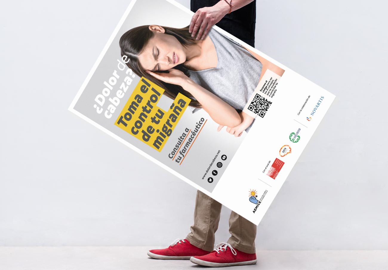 Cartel campaña AEMICE "Toma el control sobre tu migraña"